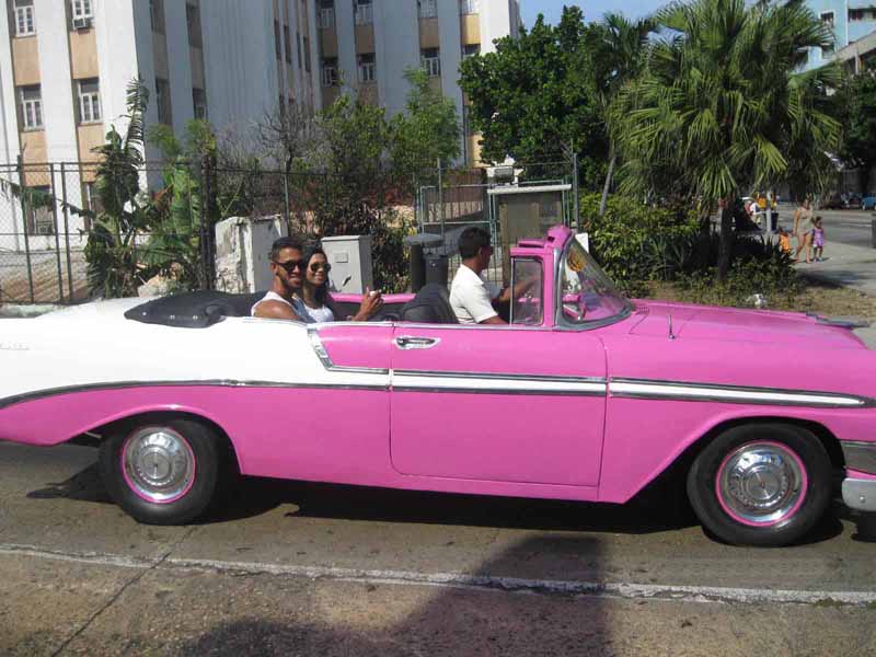 pink vintage car in havana